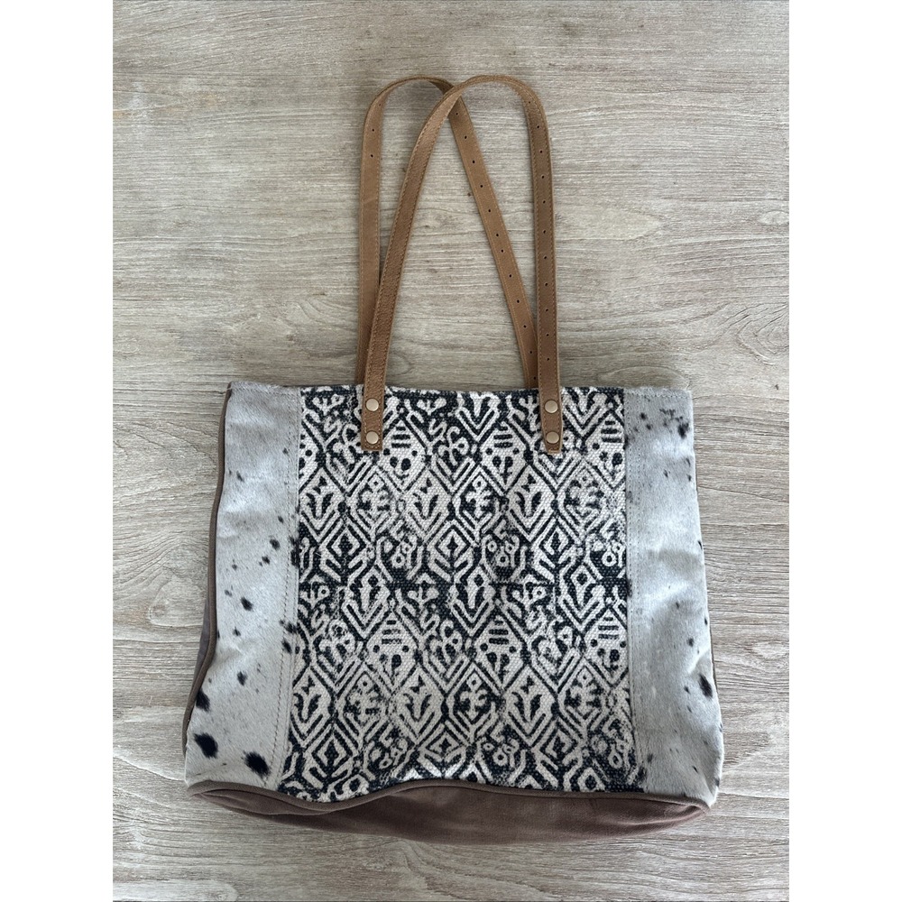 Myra Large Leather Canvas Cowhide Cotton Rug Tote Inspirational quote
